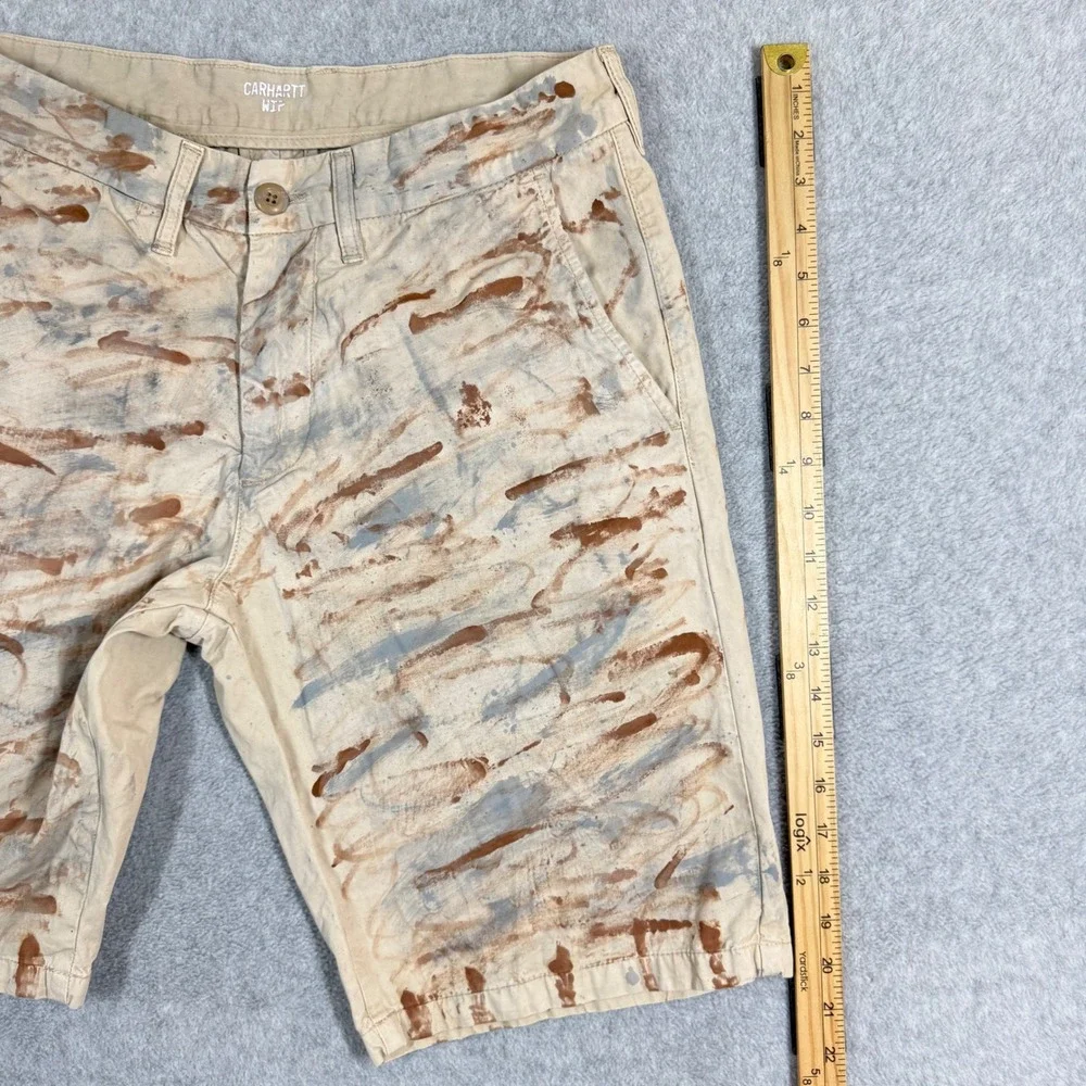 Carhartt WIP Johnson Short Mens 31 Tan Painted Camo Distressed Chino Shorts